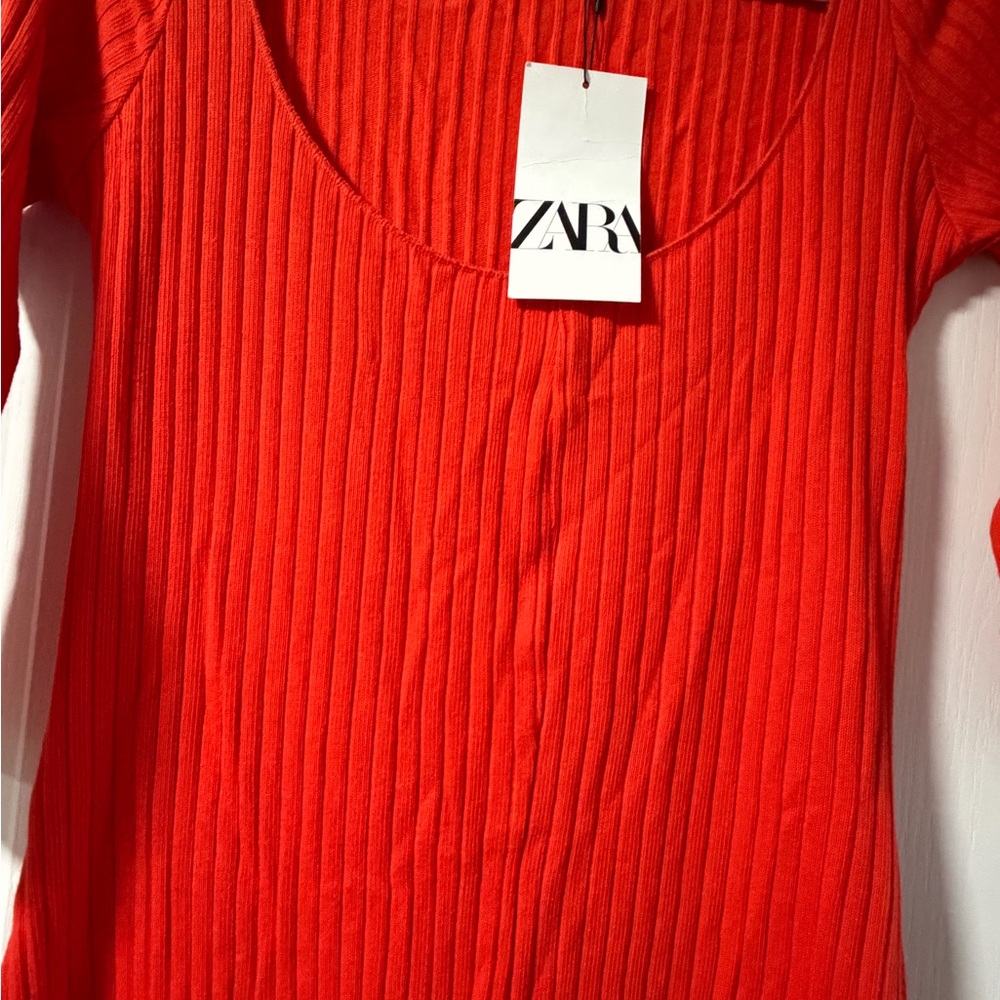 Zara Red Ribbed Midi Dress - Picture 4 of 6